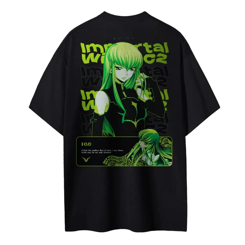 Anime Merchandise Store Japan - เสื้อยืดโค้ดเกียสใหม่ ซี.ซี. เสื้อยืดพิมพ์ลายตัวละครผมเขียว แม่มดอมตะ สำหรับผู้ชายและผู้หญิง ผ้าฝ้าย