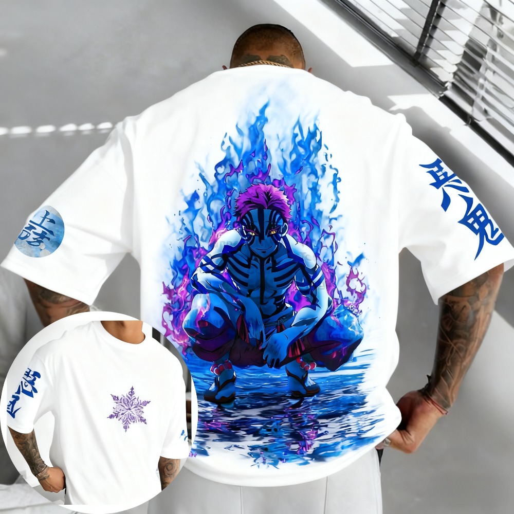 Anime Merchandise Demon Slayer - เสื้อยืดผ้าฝ้ายแท้ลายอนิเมะดาบพิฆาตอสูร อาคาซ่า รุ่นซัมเมอร์ 2026 สไตล์อเมริกันลำลอง พิมพ์ลายอนิเมะสุดฮิต