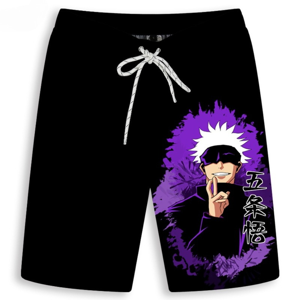 Anime Merchandise Store Japan - กางเกงขาสั้นพิมพ์ลายโกโจ ซาโตรุสำหรับผู้ชายและผู้หญิง สไตล์สปอร์ต ลำลอง ระบายอากาศ กางเกงห้าส่วน