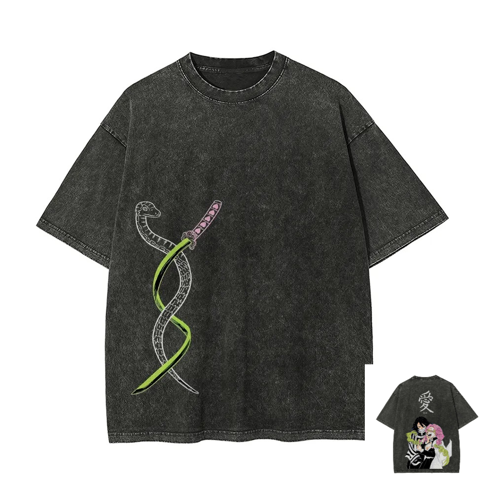 Anime Merchandise Store Japan - เสื้อยืดลายอนิเมะดาบพิฆาตอสูร ล้างสีแล้ว ลายกราฟิก ผู้ชาย ผู้หญิง ผ้าฝ้าย