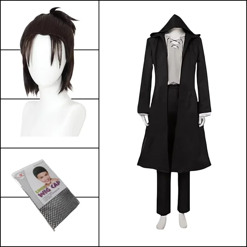Anime Merchandise Clothes - 2026 เอเรน เยเกอร์คอสเพลย์อะนิเมะไททันเครื่องแต่งกายวิกผมคอสเพลย์ เอเรน เยเกอร์สีดำมีฮู้ดเสื้อยืดกางเกงเสื้อผ้าฮาโลวีน
