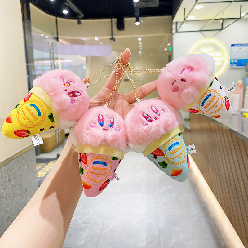 Anime Merchandise Keychains - พวงกุญแจตุ๊กตาผ้าขนสัตว์รูปโคนไอศกรีมคิร์บี้ ขนาด 12 ซม. ของสะสมสำหรับแฟนๆ