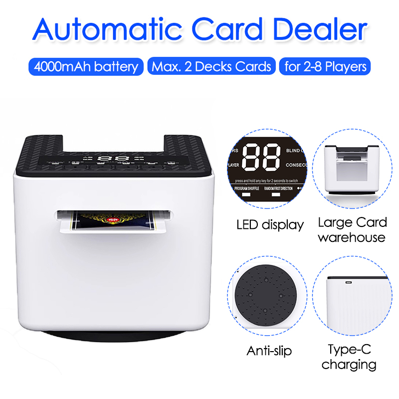 Themed Playing Card - 360 ° เครื่องจัดการบัตรอัตโนมัติแบบหมุนได้ 4000mAh เครื่องจ่ายบัตรโป๊กเกอร์ไฟฟ้าแบบชาร์จไฟได้ตัวแทนจําหน่ายการ์ดเล่นสําหรับงานปาร์ตี้